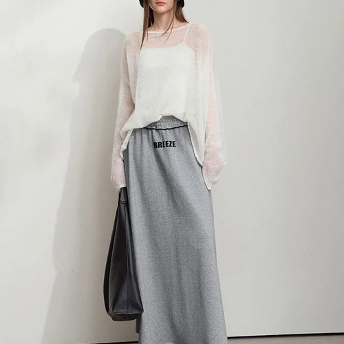 Load image into Gallery viewer, Minimalist Women's Printed Skirt 2025 Autumn New Versatile Loose Letter A Line Stretch Elastic Waist Long Skirt 12541110
