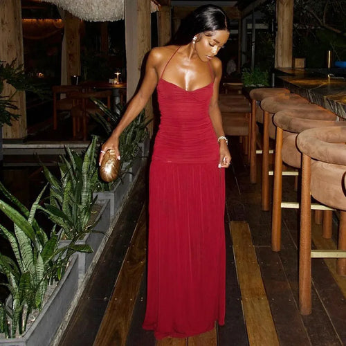 Load image into Gallery viewer, Spaghetti Strap Split Sexy Maxi Dress For Women Elegant Halter Sleeveless Backless High Waist Bodycon Club Party Dress
