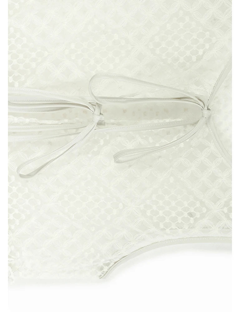 Women Black Mesh Bandage Perspective Elegant Vest Dress New Round Neck Sleeveless Fashion Spring Summer  2025  1DJ0918