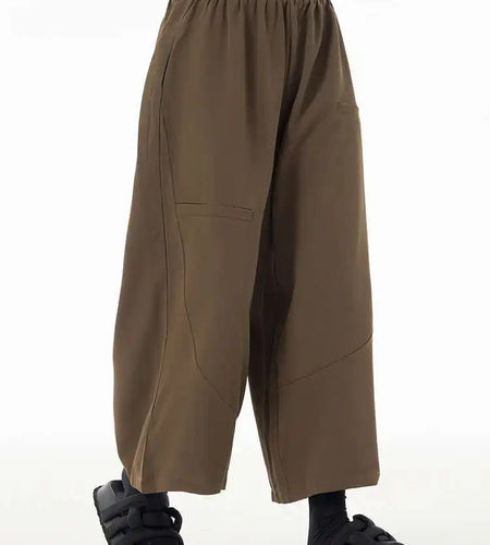 High Elastic Waist Brown Brief Spliced Long Wide Leg Pants New Trousers Women Fashion Tide Spring Autumn 2025  1DH5698