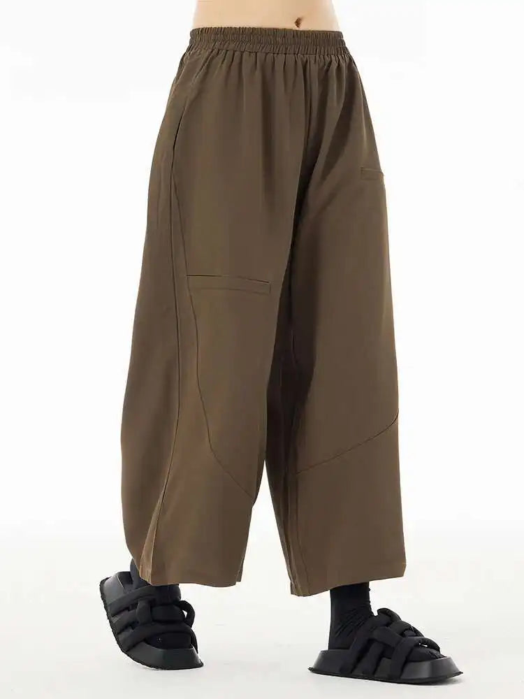 High Elastic Waist Brown Brief Spliced Long Wide Leg Pants New Trousers Women Fashion Tide Spring Autumn 2025  1DH5698