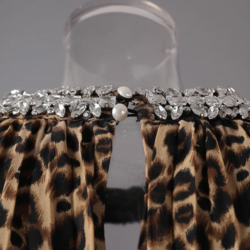 Load image into Gallery viewer, Women Brown Leopard Printed Rhinestones Long Dress New Round Neck Long Sleeve Fashion Tide Spring Autumn 2025 3WM2692
