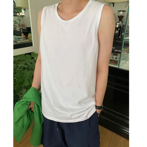 Load image into Gallery viewer, Men&#39;s Handsome Sports Vest New Summer Loose Round Neck Korean Pullover Trendy Solid Color Stylish Simple Male Top 9W1613
