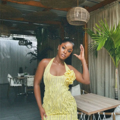 Load image into Gallery viewer, Halter Floral Pleated Sexy Mini Dress For Women Robe Fashion Sleeveless Backless Draped Club Party Dress Elegant
