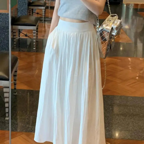 Load image into Gallery viewer, Spring Summer Women Solid Holiday Pleated Half Long Skirts Vintage Elastic High Waist Chic A-line Skirt Simplicity Casual Street
