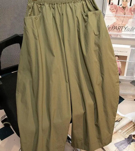 Retro Black Leisure Comfortable Shorts Women Summer New Green Elastic High Waist Loose Wide Leg Ankle-length Pants Oversized New