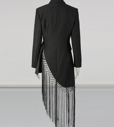 Solid Spliced Folds Irregular Jackets for Women Lapel Long Sleeves Patchwork Tassels Fashion Jacket Female Clothing