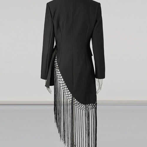 Load image into Gallery viewer, Solid Spliced Folds Irregular Jackets for Women Lapel Long Sleeves Patchwork Tassels Fashion Jacket Female Clothing
