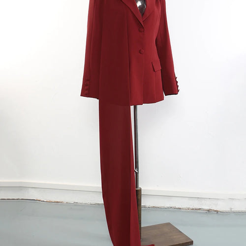 Load image into Gallery viewer, Women Red Irregular Scarf Spliced Elegant Blazer New Lapel Long Sleeve Jacket Fashion Tide Spring Autumn 2025 CPDB330
