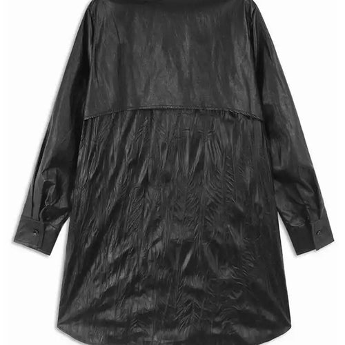 Load image into Gallery viewer, Women Black Pu Leather Pleated Big Size Mini Shirt Dress New Lapel Long Sleeve Fashion Tide Spring Autumn 2025 1DH7337

