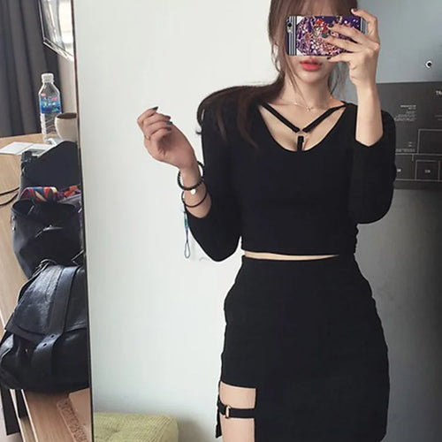 Load image into Gallery viewer, Korean Style Black Package Hip Skirts Irregular Hem Pencil Micro Mini Skirt Sexy Slim Women Party Skirts
