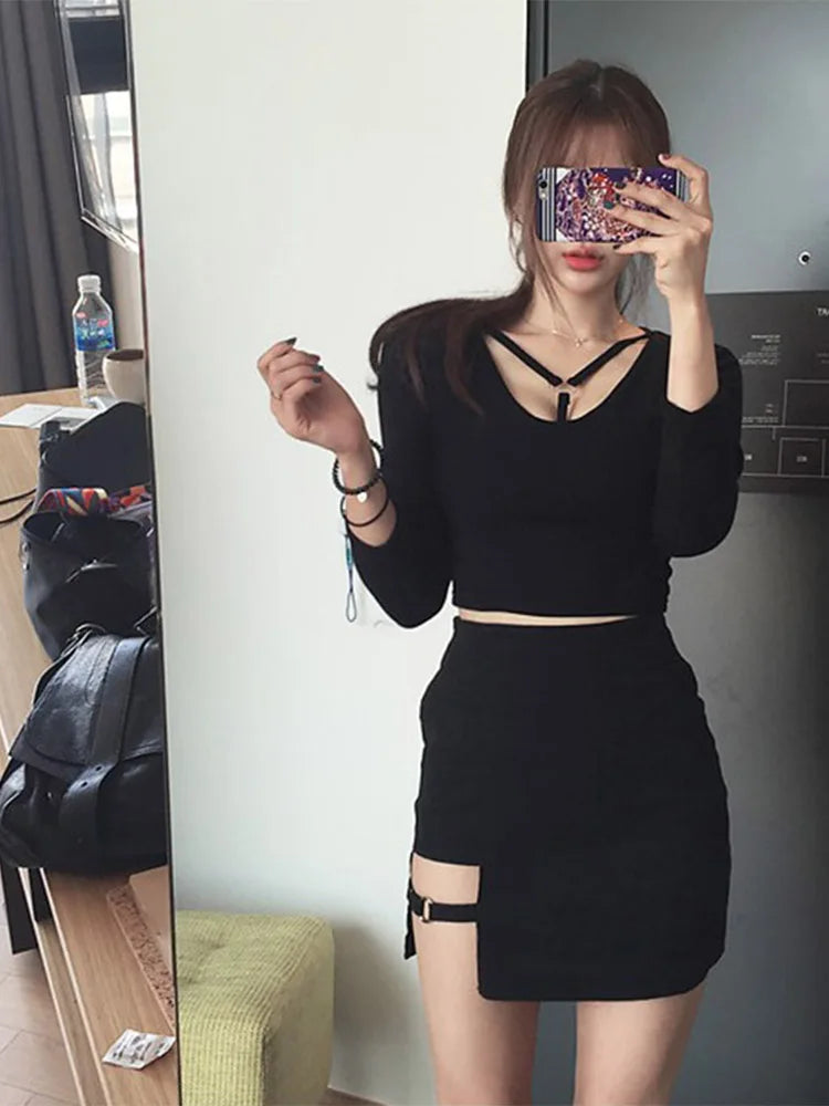 Korean Style Black Package Hip Skirts Irregular Hem Pencil Micro Mini Skirt Sexy Slim Women Party Skirts