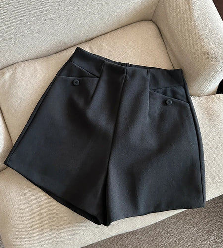 Korean 2024 New Women's Black White Straight Wide Leg Woolen Shorts Brown High Waist Thick Short Pants Autumn Winter Versatile