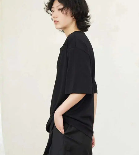Women Black Irregular Hollow Out Big Size T-shirt New Round Neck Short Sleeve Fashion Tide Spring Summer 2025 1DF9081