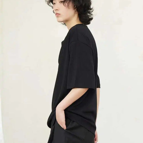 Load image into Gallery viewer, Women Black Irregular Hollow Out Big Size T-shirt New Round Neck Short Sleeve Fashion Tide Spring Summer 2025 1DF9081
