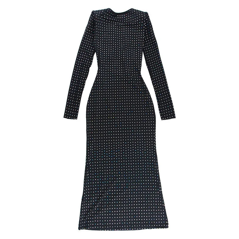 Elegant Sequin Sparkle Sexy Maxi Dress For Women Fashion Hollow Out Sheer Long Sleeve Bodycon Club Party Long Dress