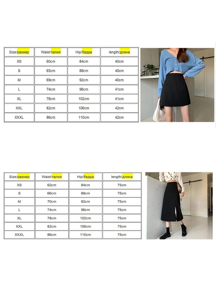 Black Skirts Women Mid-calf College A-line High Waist Korean Style OL All-match Friends  Streetwear Chic Female Bottom