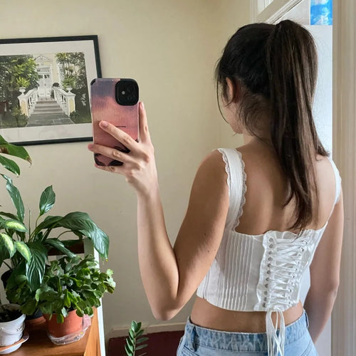 Load image into Gallery viewer, Women Summer Vintage Solid Bow Tied Cropped Tank Tops Fashion Square Collar Sleeveless Backless Female Casual Chic Tops
