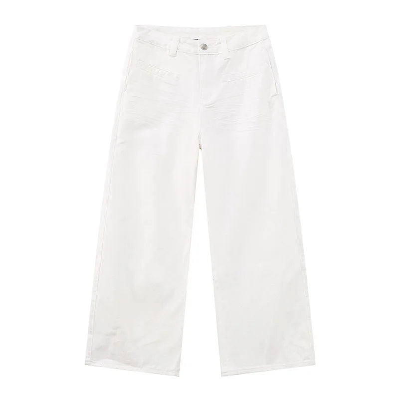 Men's Jeans Personality Pocket Reverse Wear Fold Design Solid Color Straight Wide Leg Denim Pants New Stylish 9W1589