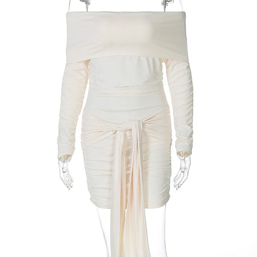 Load image into Gallery viewer, Off-shoulder Long Sleeve Ruched Sexy Mini Dress For Women Fashion Strapless Backless Bodycon Draped Club Dress New
