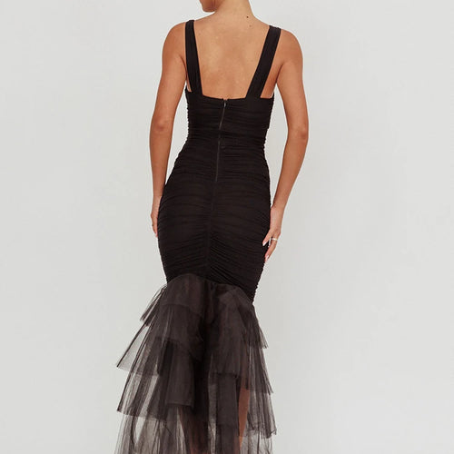 Load image into Gallery viewer, Mesh Backless Sexy Maxi Dress For Women Gown Two Layer Spaghetti Strap Sleeveless Ruched Bodycon Club Party Dress
