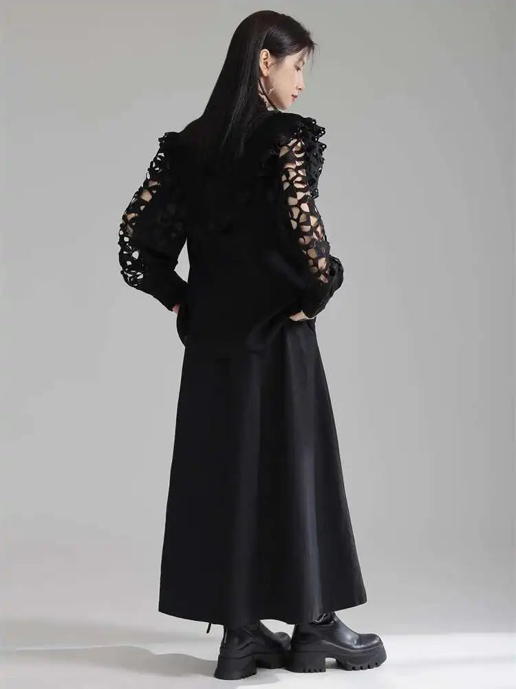 Women White Hollow Out Embroidery Vintage Blouse New Stand Collar Long Sleeve Shirt Fashion Spring Autumn 2025 1DH3997