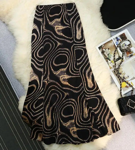 Vintage Women Fashion Bohemian Printed Slim Zipper Long Skirt Ladies Summer French High Waist Party Wrapped Hip Fishtail Skirts