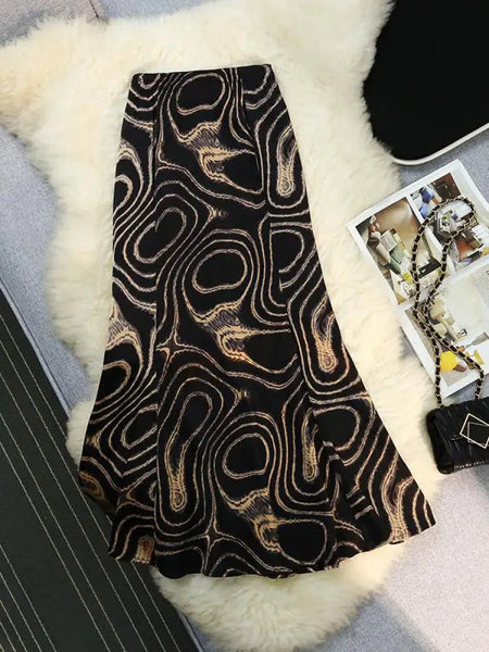 Vintage Women Fashion Bohemian Printed Slim Zipper Long Skirt Ladies Summer French High Waist Party Wrapped Hip Fishtail Skirts