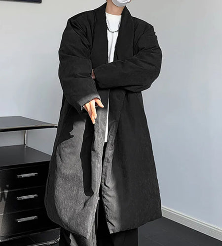 Chinese Style Thickening Men's Padded Jackets Turn-down Collar Outerwear Solid Color Fashion Long Windbreaker Winter 9C8804