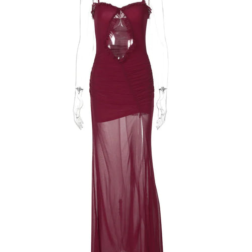 Load image into Gallery viewer, Hollow Out Backless Sexy Maxi Dress For Women Mesh Patchwork Spaghetti Strap Sleeveless Bodycon Sexy Long Dress
