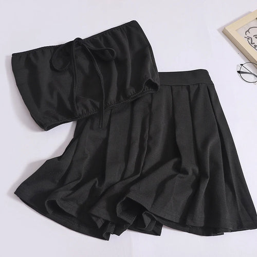 Load image into Gallery viewer, Summer Solid Eleagnt Two-piece Set Women Backless Sleeveless Strapless Lace-up Tops And High Waist Mini Pleated Skirt Suit 2024
