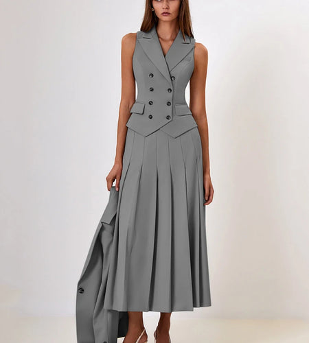 Fashion Slim Button Vest Long Skirt Women Two-piece Set Tight Vest Pleated Skirt Set Elegant Streetwear 2024 Autumn Set