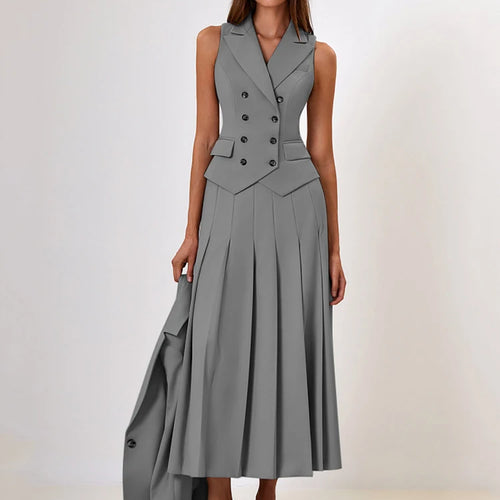 Load image into Gallery viewer, Fashion Slim Button Vest Long Skirt Women Two-piece Set Tight Vest Pleated Skirt Set Elegant Streetwear 2024 Autumn Set

