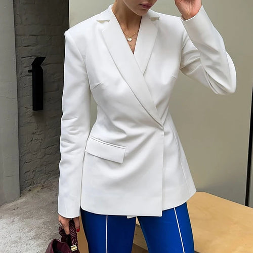 Load image into Gallery viewer, Autumn Long Sleeve Blazer Women Fashion Notched Collar Backless Pocket Suit Jacket Ladies Winter Elegant Blazers
