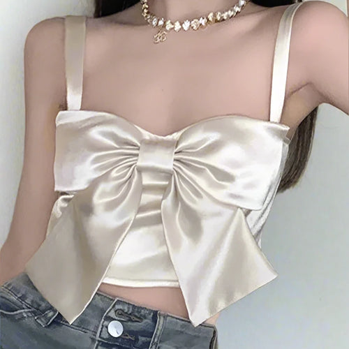 Load image into Gallery viewer, Solid Color Bow Spaghetti Strap Sexy Women&#39;s Camis Fashion Sleeveless Slash Neck Elegant Chic Female Camis Y2k Clothing
