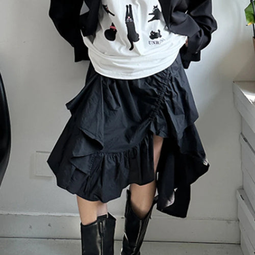 Load image into Gallery viewer, High Waist White Pleated Ruffles Irregular Slit Elegant Half-body Skirt Women Fashion Tide New Spring Autumn 2025 1DJ0094
