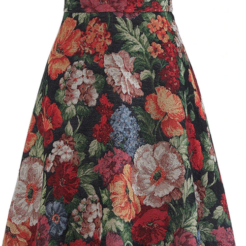 Load image into Gallery viewer, High Waist Flower Jacquard Vintage Elegant A-line Midi Half-body Skirt Women Fashion Tide New Spring Autumn 2025 1DH9408

