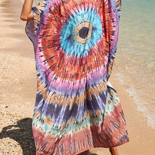 Load image into Gallery viewer, Colorful Kaftan Tunic Beach Cover Up Cover-ups Beach Dress Beach Wear Beachwear Loose Maxi Dress Female Women V4428
