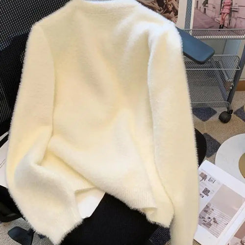 Load image into Gallery viewer, Sweet Women Purple Green Flower Decoration Knitted Single Breasted Cardigan Sweater Long Sleeve Loose O-neck Autumn Winter Tops
