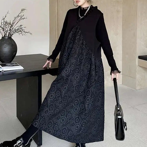 Load image into Gallery viewer, Women Black Pattern Textured Big Size  Long Vest Dress New V-Neck Sleeveless Fashion Tide Spring Autumn 2025 1DH844101
