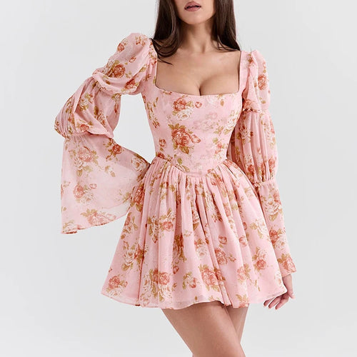 Load image into Gallery viewer, Elegant Horn Long Sleeve Bodycon Printed Short Skirt Female Sexy Square Neck Slim Female Dress Party Club Evening Dress
