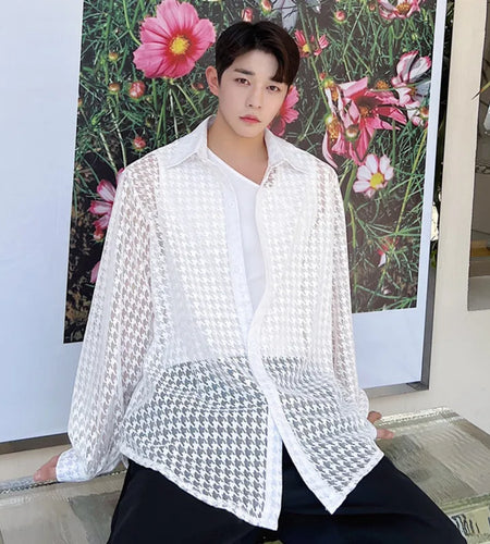 Plaid Men's Shirts Summer New Trendy Single Breasted Style Loose Sunscreen Long Sleeve Male Shirt Korean Men Top 9A3240