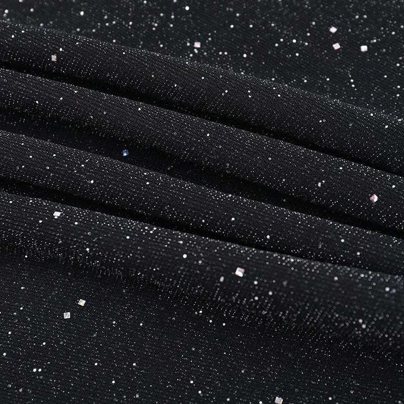 Glitter Off-shoulder Sexy Maxi Dress For Women Gown Black Strapless Long Sleeve Bodycon Club Party Sparkle Long Dress