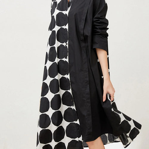 Load image into Gallery viewer, Women Black Dot Printed Big Size Knee-length Shirt Dress New Lapel Long Sleeve Fashion Tide Spring Autumn 2025 1DJ1505
