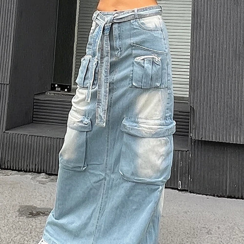 Load image into Gallery viewer, Denim Casual Skirts For Women High Waist Tied Patchwork More Than A Pocket Slimming Skirt Female Fashion Clothing
