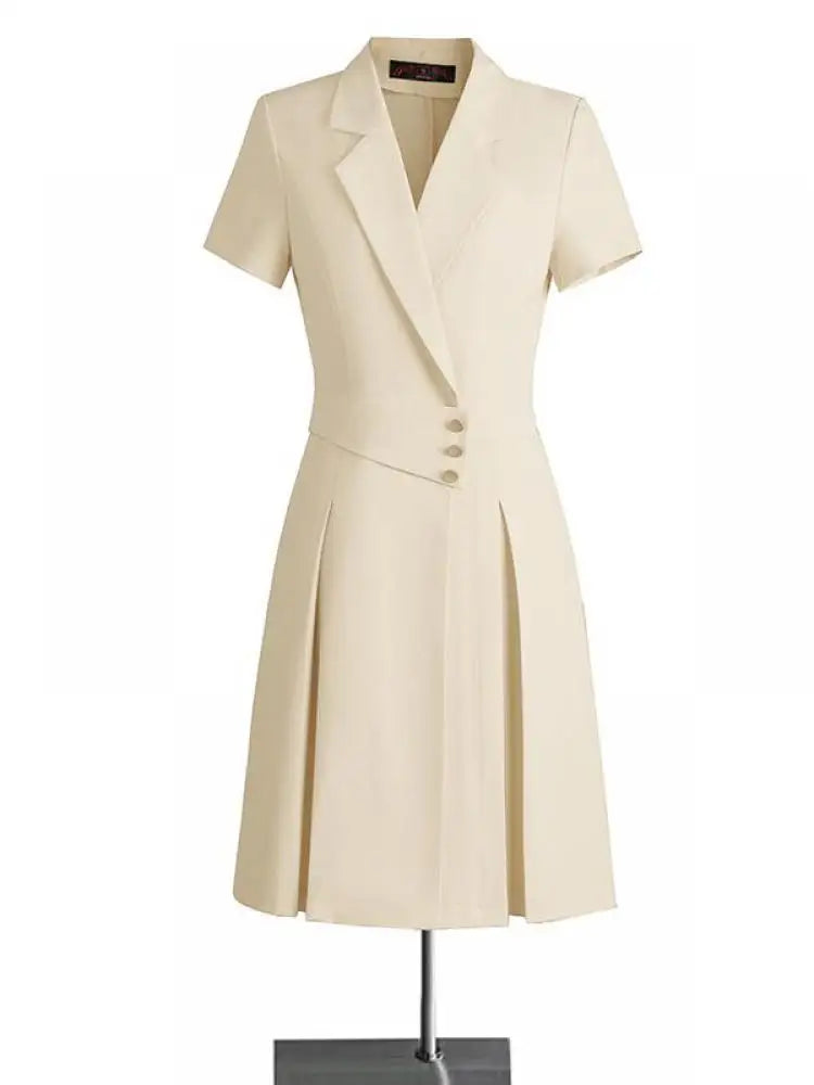 Women Solid Elegant Single Breasted Suit Dress 2024 Summer New Fashion Clothing High Waist Slim Short Sleeved Party Blazer Dress