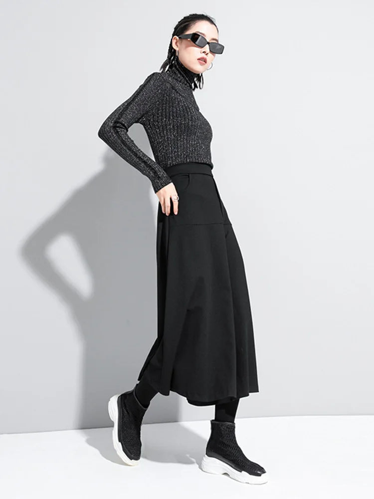 High Elastic Waist Black Brief Long Wide Leg Trousers New Loose Fit Pants Women Fashion Tide Spring Autumn 2025 1DA610