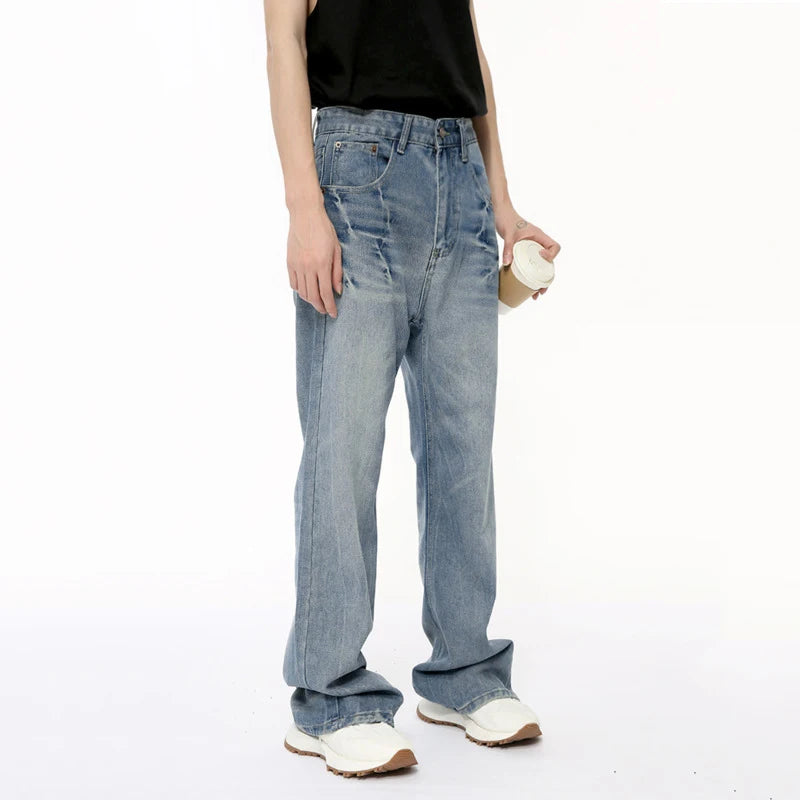 Niche Design Male Denim Pants Lightning Crack Casual Bottom Stright Wide Leg Loose Jeans Pockets Trend Summer 9C6389