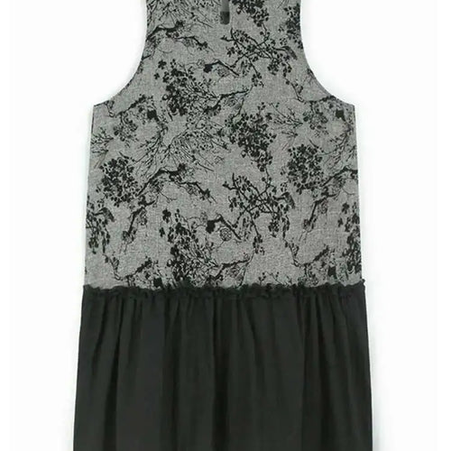 Load image into Gallery viewer, Women Gray Printed Vintage Hem Pleated Big Size Vest Dress New Round Neck Sleeveless Fashion Spring Autumn 2025 1DH9454
