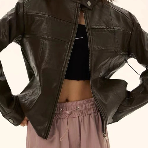 Load image into Gallery viewer, Autumn Harajuku Vintage Bomber Jacket Women Clothes Streetwear Casual Outwear 2025 Ropa Mujer Loose PU Coat Y2k Aesthetic Tops
